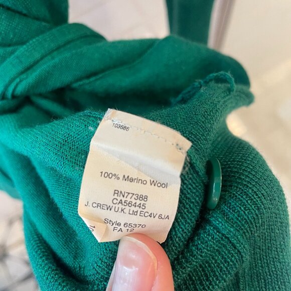 J. Crew Merino Wool Emerald Green Long Sleeve V-Neck Cardigan - Picture 3 of 4